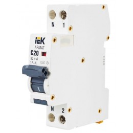 Выключатель автоматический дифференциального тока 2п (1P+N) C 20А 30мА тип AC АВДТ B06S 18мм ARMAT IEK AR-B06S-1N-C20C030