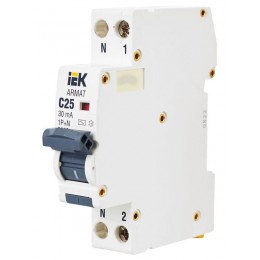 Выключатель автоматический дифференциального тока 2п (1P+N) C 25А 30мА тип AC АВДТ B06S 18мм ARMAT IEK AR-B06S-1N-C25C030