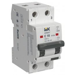 Выключатель автоматический дифференциального тока B10N 2P C16 30мА тип A ARMAT IEK AR-B10N-2-C016A030