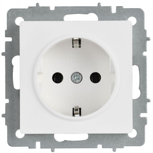 Розетка BRITE РС11-1-0-БрАБ 16А с заземл. без защ. шторок механизм арктич. бел. IEK BR-R11-16-K91