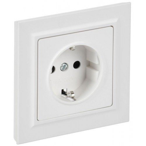 Розетка BRITE РСР14-1-0-БрАБ 16А в сборе с заземл. защ. шторки арктич. бел. IEK BR-R14-16-K91-F