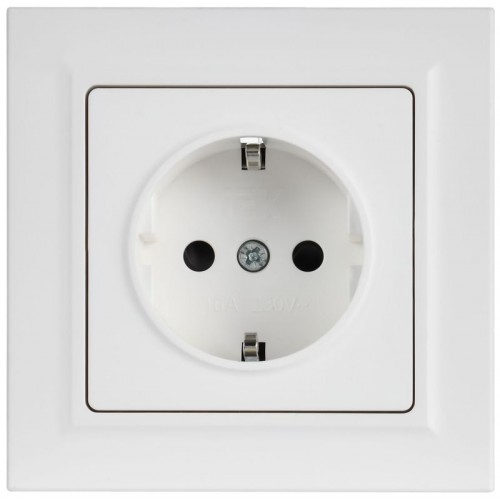 Розетка BRITE РСР14-1-0-БрАБ 16А в сборе с заземл. защ. шторки арктич. бел. IEK BR-R14-16-K91-F