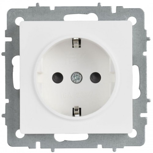 Розетка BRITE РС14-1-0-БрАБ 16А с заземл. защ. шторки механизм арктич. бел. IEK BR-R14-16-K91