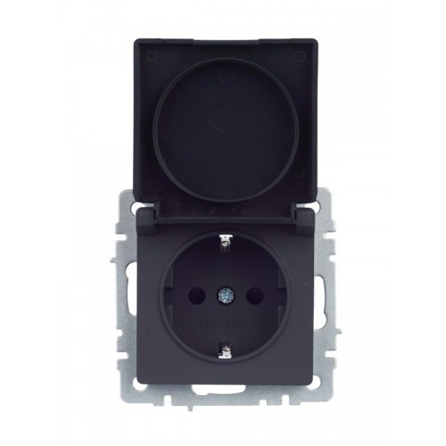 Розетка BRITE РСбш10-3-44-БрГ 16А IP44 с заземл. защ. шторки с крышкой механизм графит IEK BR-R16-16-44-K53