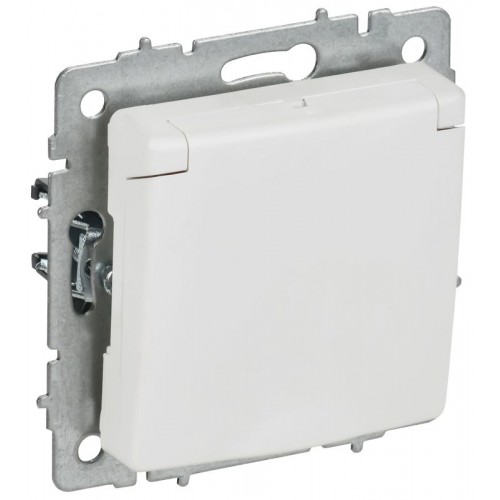 Розетка BRITE РСбш10-3-БрАБ 16А IP20 с заземл. защ. шторки с крышкой механизм арктич. бел. IEK BR-R16-16-K91