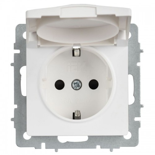 Розетка BRITE РСбш10-3-БрАБ 16А IP20 с заземл. защ. шторки с крышкой механизм арктич. бел. IEK BR-R16-16-K91