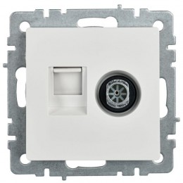 Розетка компьютерная + телевизионная 2-м Brite РТВ/РК12-БрБ RJ45 кат.5E + TV механизм бел. IEK BR-AK20-1-K01