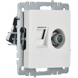 Розетка компьютерная + телевизионная 2-м Brite РТВ/РК12-БрБ RJ45 кат.5E + TV механизм бел. IEK BR-AK20-1-K01