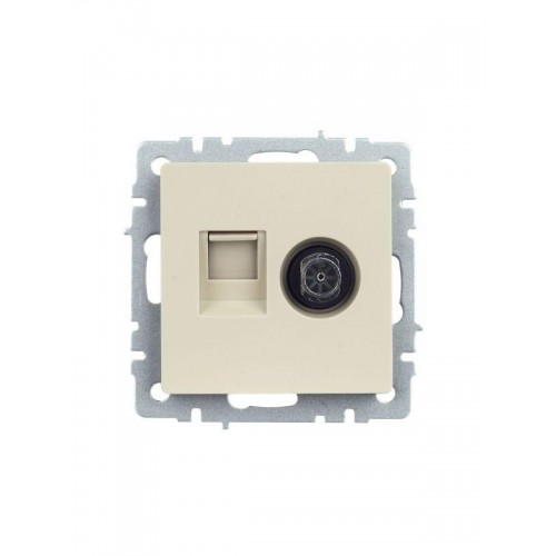Розетка компьютерная + телевизионная 2-м Brite РТВ/РК12-БрКр RJ45 кат.5E + TV механизм беж. IEK BR-AK20-1-K10