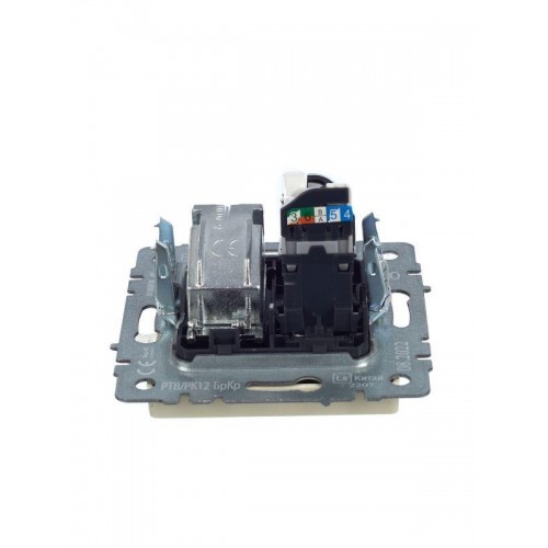 Розетка компьютерная + телевизионная 2-м Brite РТВ/РК12-БрКр RJ45 кат.5E + TV механизм беж. IEK BR-AK20-1-K10