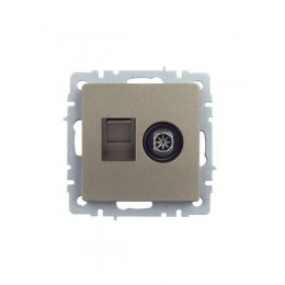 Розетка компьютерная + телевизионная 2-м Brite РТВ/РК12-БрШ RJ45 кат.5E + TV механизм шампань IEK BR-AK20-1-K37