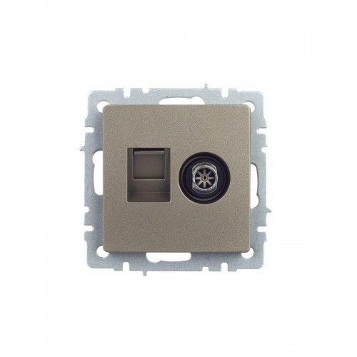 Розетка компьютерная + телевизионная 2-м Brite РТВ/РК12-БрШ RJ45 кат.5E + TV механизм шампань IEK BR-AK20-1-K37