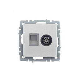 Розетка компьютерная + телевизионная 2-м Brite РТВ/РК12-БрА RJ45 кат.5E + TV механизм алюм. IEK BR-AK20-1-K47