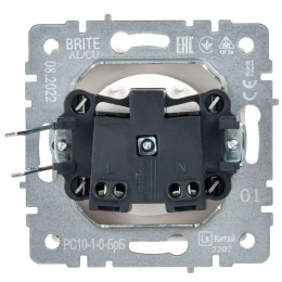 Розетка BRITE РС10-1-0-БрБ 10А без заземл. без защ. шторок механизм бел. IEK BR-R10-10-K01