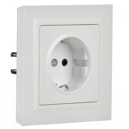 Розетка BRITE РСР14-1-0-БрБ 16А в сборе с заземл. защ. шторки бел. IEK BR-R14-16-K01-F