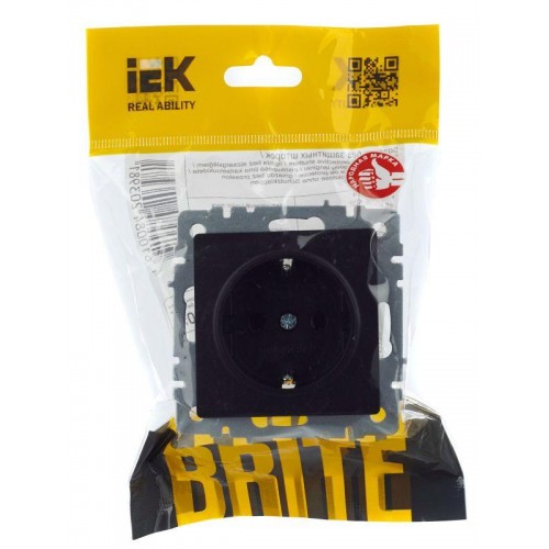 Розетка BRITE РС14-1-0-БрЧ 16А с заземл. защ. шторки механизм черн. IEK BR-R14-16-K02