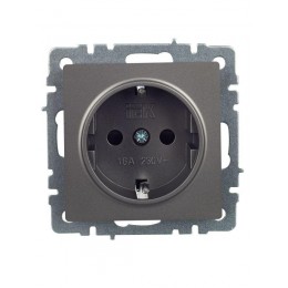 Розетка 1-м СП BRITE РС14-1-0-БрС 16А с заземл. защ. шторки механизм сталь IEK BR-R14-16-K46