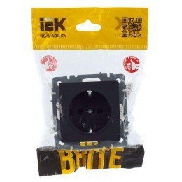 Розетка 1-м СП BRITE РС14-1-0-БрГ 16А с заземл. защ. шторки механизм графит IEK BR-R14-16-K53