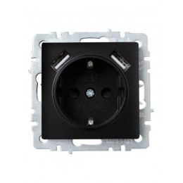 Розетка BRITE РЮш10-1-БрЧ 16А с USB A+A 2.1А с заземл. защ. шторки механизм черн. IEK BR-R14-16-U21-D21-K02