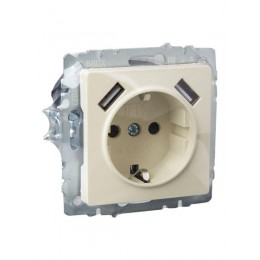 Розетка BRITE РЮш10-1-БрКр 16А с USB A+A 2.1А с заземл. защ. шторки механизм беж. IEK BR-R14-16-U21-D21-K10