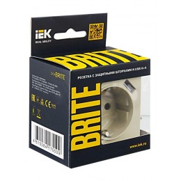 Розетка BRITE РЮш10-1-БрКр 16А с USB A+A 2.1А с заземл. защ. шторки механизм беж. IEK BR-R14-16-U21-D21-K10