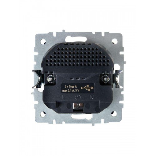 Розетка BRITE РЮш10-1-БрШ 16А с USB A+A 2.1А с заземл. защ. шторки механизм шампань IEK BR-R14-16-U21-D21-K37