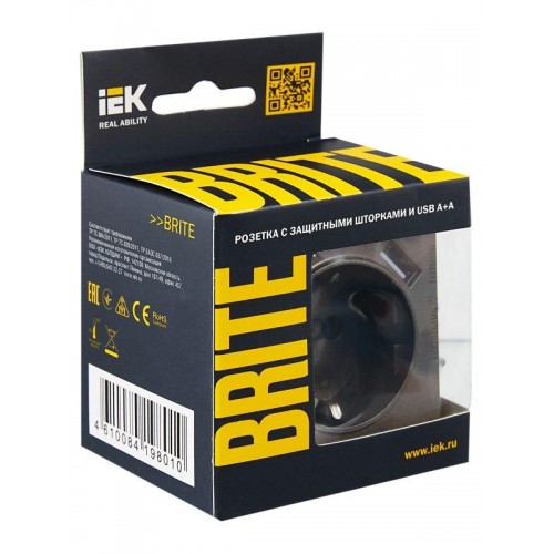 Розетка BRITE РЮш10-1-БрТБ 16А с USB A+A 2.1А с заземл. защ. шторки темн. механизм бронза IEK BR-R14-16-U21-D21-K45