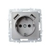 Розетка BRITE РЮш10-1-БрС 16А с USB A+A 2.1А с заземл. защ. шторки механизм сталь IEK BR-R14-16-U21-D21-K46