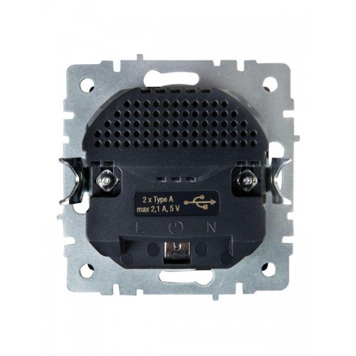 Розетка BRITE РЮш10-1-БрС 16А с USB A+A 2.1А с заземл. защ. шторки механизм сталь IEK BR-R14-16-U21-D21-K46