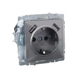 Розетка BRITE РЮш10-1-БрС 16А с USB A+A 2.1А с заземл. защ. шторки механизм сталь IEK BR-R14-16-U21-D21-K46