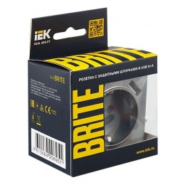 Розетка BRITE РЮш10-1-БрС 16А с USB A+A 2.1А с заземл. защ. шторки механизм сталь IEK BR-R14-16-U21-D21-K46