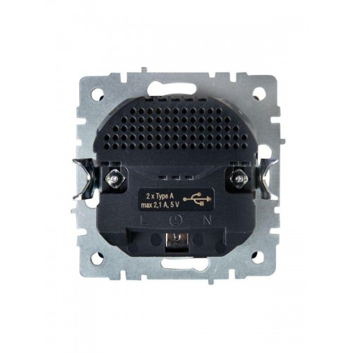 Розетка BRITE РЮш10-1-БрА 16А с USB A+A 2.1А с заземл. защ. шторки механизм алюм. IEK BR-R14-16-U21-D21-K47
