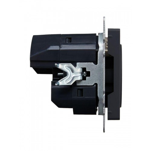 Розетка BRITE РЮш10-1-БрГ 16А с USB A+A 2.1А с заземл. защ. шторки механизм графит IEK BR-R14-16-U21-D21-K53