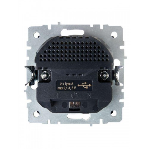 Розетка BRITE РЮш10-1-БрГ 16А с USB A+A 2.1А с заземл. защ. шторки механизм графит IEK BR-R14-16-U21-D21-K53