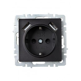 Розетка BRITE РЮш10-2-БрЧ 16А с USB A+A 3.1А с заземл. защ. шторки механизм черн. IEK BR-R14-16-U21-D31-K02
