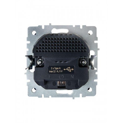 Розетка BRITE РЮш10-2-БрШ 16А с USB A+A 3.1А с заземл. защ. шторки механизм шампань IEK BR-R14-16-U21-D31-K37