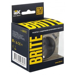Розетка BRITE РЮш10-2-БрШ 16А с USB A+A 3.1А с заземл. защ. шторки механизм шампань IEK BR-R14-16-U21-D31-K37