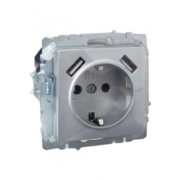 Розетка BRITE РЮш10-2-БрА 16А с USB A+A 3.1А с заземл. защ. шторки механизм алюм. IEK BR-R14-16-U21-D31-K47