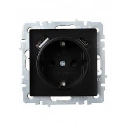 Розетка BRITE РЮш11-1-БрЧ 16А с USB A+C 18Вт с заземл. защ. шторки механизм черн. IEK BR-R14-16-U22-018-K02