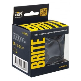Розетка BRITE РЮш11-1-БрЧ 16А с USB A+C 18Вт с заземл. защ. шторки механизм черн. IEK BR-R14-16-U22-018-K02