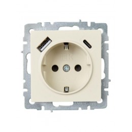 Розетка BRITE РЮш11-1-БрКр 16А с USB A+C 18Вт с заземл. защ. шторки механизм беж. IEK BR-R14-16-U22-018-K10