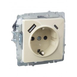 Розетка BRITE РЮш11-1-БрКр 16А с USB A+C 18Вт с заземл. защ. шторки механизм беж. IEK BR-R14-16-U22-018-K10