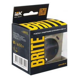 Розетка BRITE РЮш11-1-БрШ 16А с USB A+C 18Вт с заземл. защ. шторки механизм шампань IEK BR-R14-16-U22-018-K37