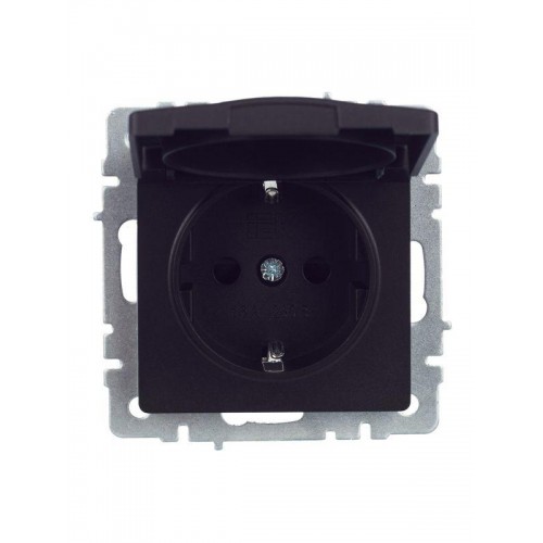 Розетка BRITE РСбш10-3-44-БрЧ 16А IP44 с заземл. защ. шторки с крышкой механизм черн. IEK BR-R16-16-44-K02