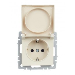 Розетка BRITE РСбш10-3-44-БрКр 16А IP44 с заземл. защ. шторки с крышкой механизм беж. IEK BR-R16-16-44-K10