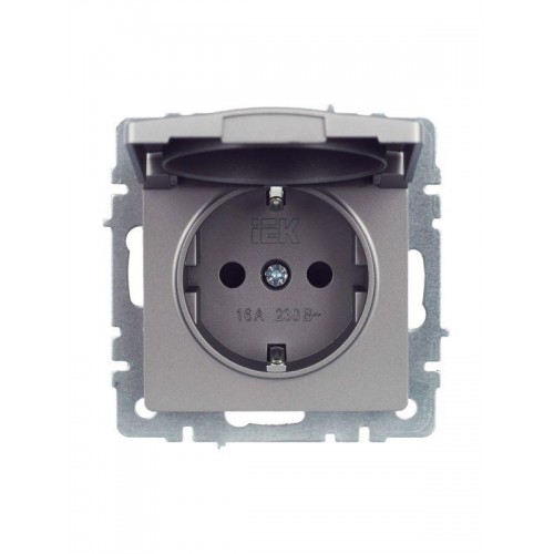 Розетка BRITE РСбш10-3-44-БрС 16А IP44 с заземл. защ. шторки с крышкой механизм сталь IEK BR-R16-16-44-K46