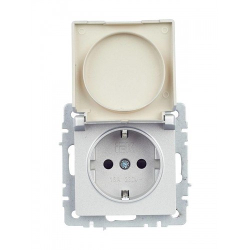 Розетка BRITE РСбш10-3-44-БрА 16А IP44 с заземл. защ. шторки с крышкой механизм алюм. IEK BR-R16-16-44-K47