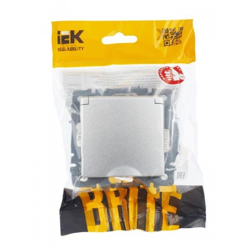 Розетка BRITE РСбш10-3-44-БрА 16А IP44 с заземл. защ. шторки с крышкой механизм алюм. IEK BR-R16-16-44-K47