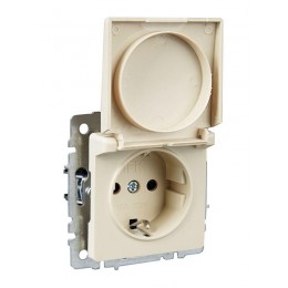 Розетка BRITE РСбш10-3-БрКр 16А IP20 с заземл. защ. шторки с крышкой механизм беж. IEK BR-R16-16-K10