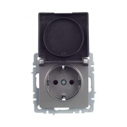 Розетка BRITE РСбш10-3-БрС 16А IP20 с заземл. защ. шторки с крышкой механизм сталь IEK BR-R16-16-K46
